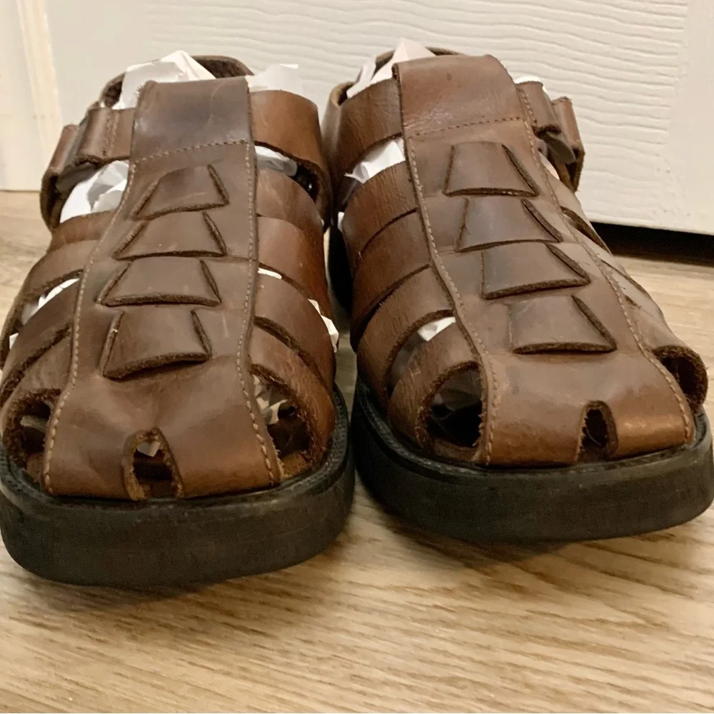 VTG Bass Mens Fisherman Sandals Shoes Brown Leather - 11